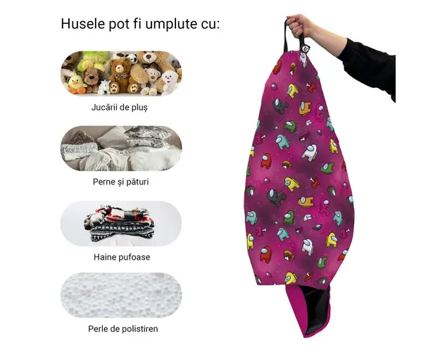 Husa fotoliu Puf Bean Bag tip Para XL fara umplutura Among Us magenta