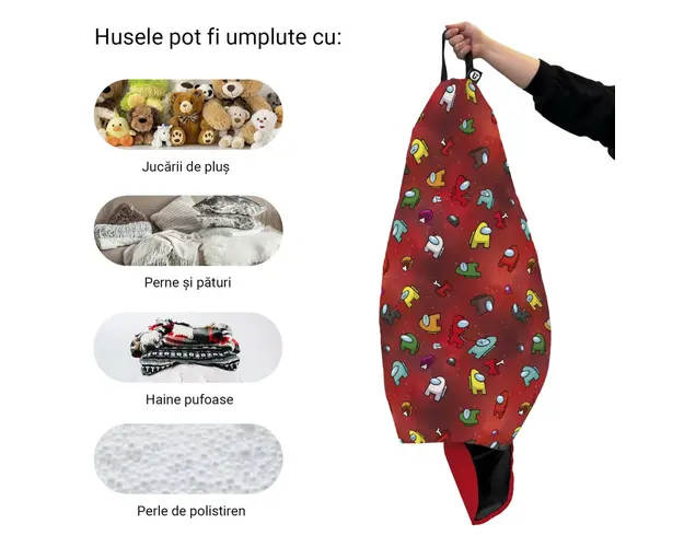 Husa fotoliu Puf Bean Bag tip Para XL fara umplutura Among Us rosu