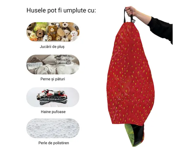 Husa fotoliu Puf Bean Bag tip Para XL fara umplutura Capsuna