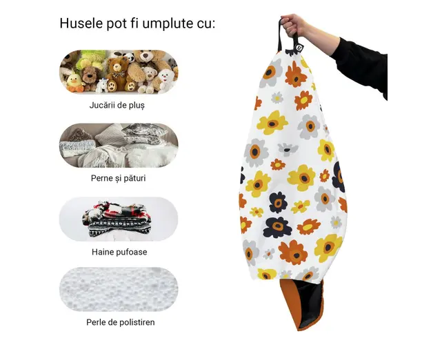 Husa fotoliu Puf Bean Bag tip Para XL fara umplutura Daisy fundal alb