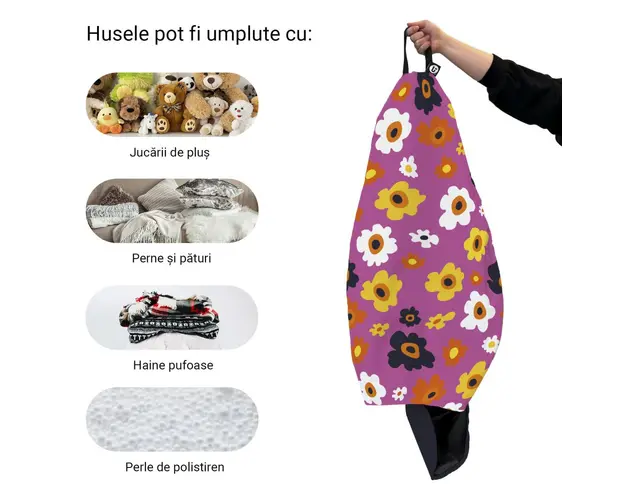Husa fotoliu Puf Bean Bag tip Para XL fara umplutura Daisy fundal mov