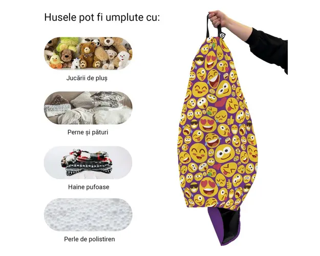Husa fotoliu Puf Bean Bag tip Para XL fara umplutura emoji