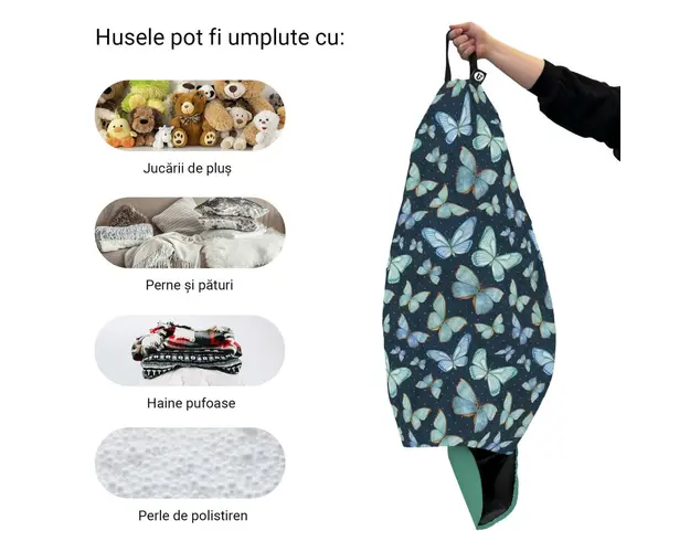 Husa fotoliu Puf Bean Bag tip Para XL fara umplutura fluturi in stomac