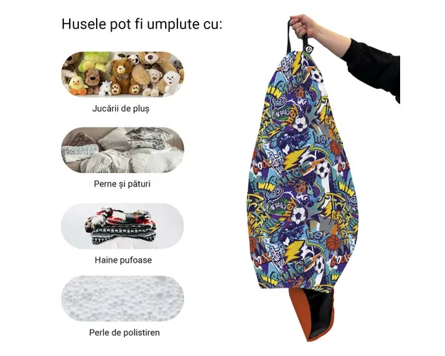 Husa fotoliu Puf Bean Bag tip Para XL fara umplutura Graffiti Sport