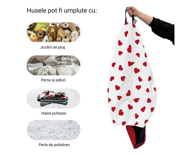 Husa fotoliu Puf Bean Bag tip Para XL fara umplutura inimi fundal alb