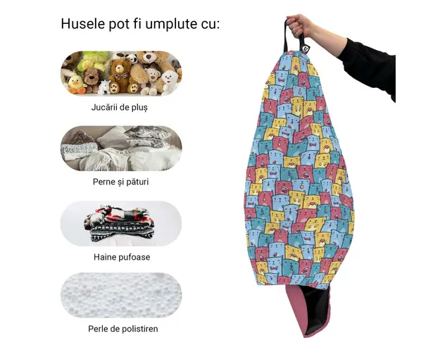 Husa fotoliu Puf Bean Bag tip Para XL fara umplutura Invazia Pisicilor albastru