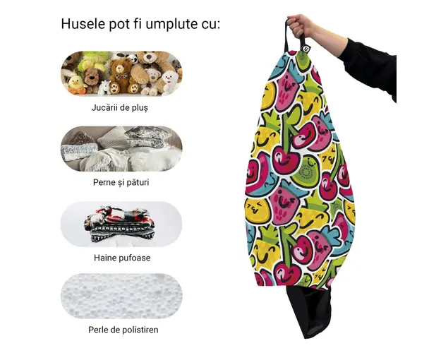 Husa fotoliu Puf Bean Bag tip Para XL fara umplutura kawaii fruits