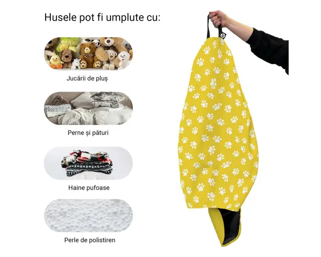 Husa fotoliu Puf Bean Bag tip Para XL fara umplutura Labute pisica fundal galben