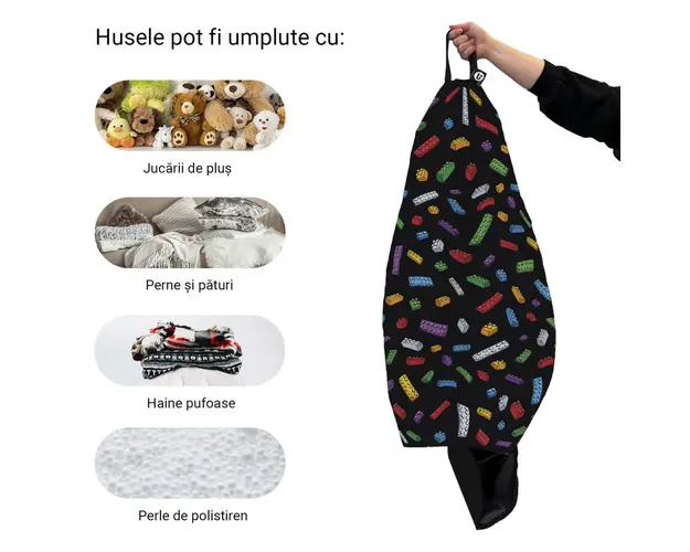 Husa fotoliu Puf Bean Bag tip Para XL fara umplutura Lego fundal negru