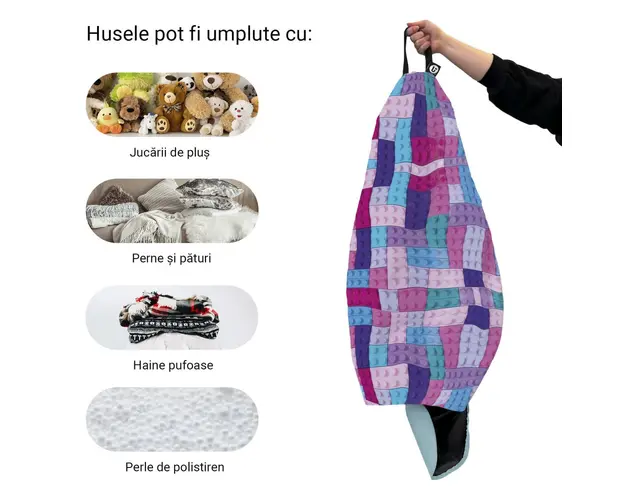 Husa fotoliu Puf Bean Bag tip Para XL fara umplutura Lego Tetris mov