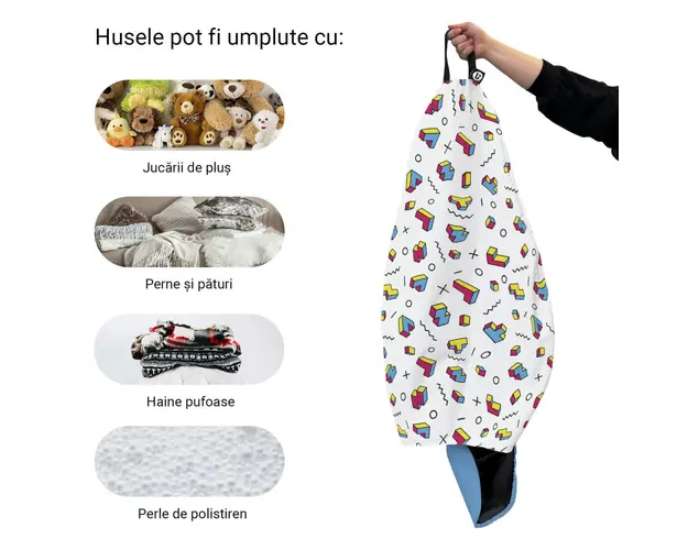 Husa fotoliu Puf Bean Bag tip Para XL fara umplutura memphis tetris
