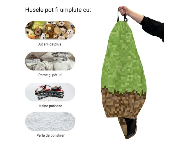 Husa fotoliu Puf Bean Bag tip Para XL fara umplutura minecraft iarba pamant