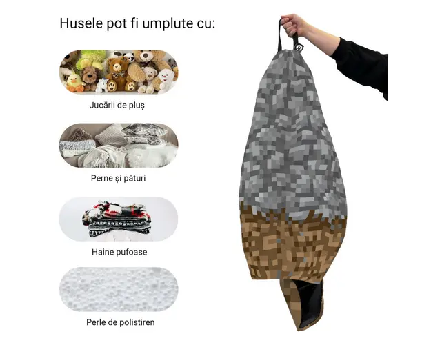 Husa fotoliu Puf Bean Bag tip Para XL fara umplutura minecraft piatra pamant