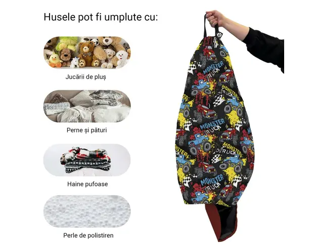 Husa fotoliu Puf Bean Bag tip Para XL fara umplutura Monster Truck