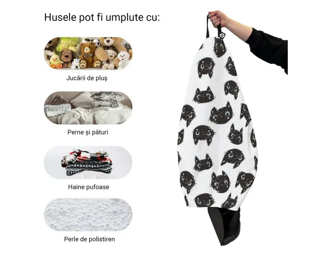 Husa fotoliu Puf Bean Bag tip Para XL fara umplutura Pisici alb-negru