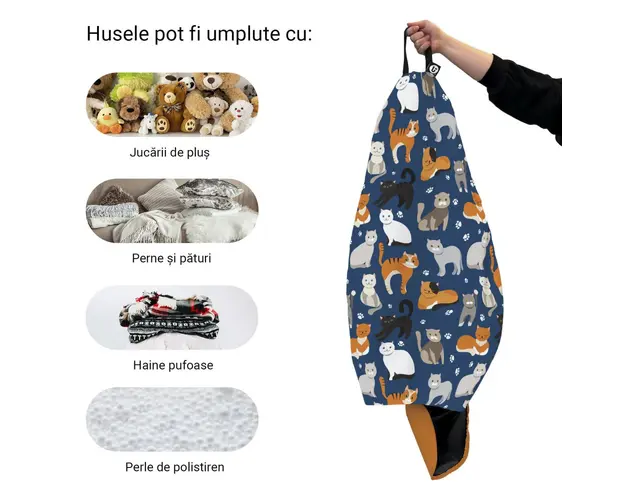 Husa fotoliu Puf Bean Bag tip Para XL fara umplutura Pisici fundal albastru