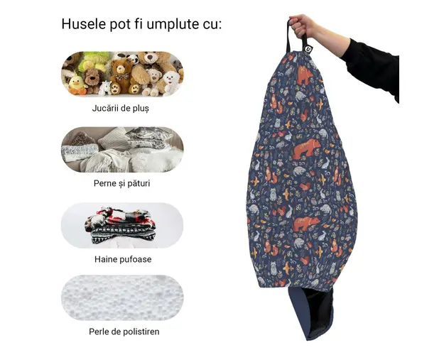 Husa fotoliu Puf Bean Bag tip Para XL fara umplutura prietenii padurii