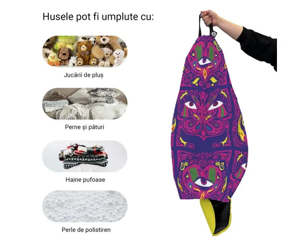 Husa fotoliu Puf Bean Bag tip Para XL fara umplutura Psihedelic