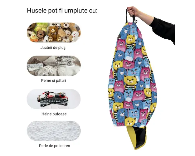Husa fotoliu Puf Bean Bag tip Para XL fara umplutura Smiley Cats