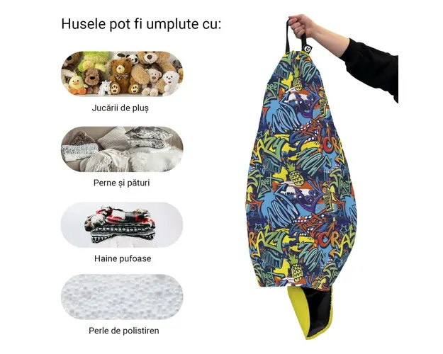 Husa fotoliu Puf Bean Bag tip Para XL fara umplutura Street Graffiti