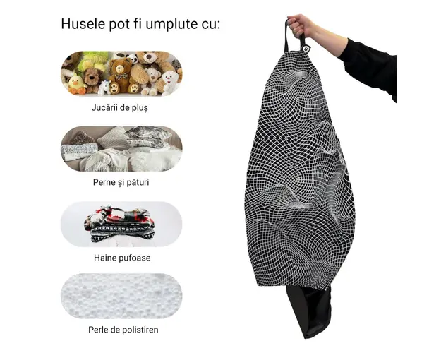 Husa fotoliu Puf Bean Bag tip Para XL fara umplutura Topografic negru