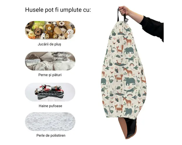 Husa fotoliu Puf Bean Bag tip Para XL fara umplutura ursi cerbi si alti prieteni