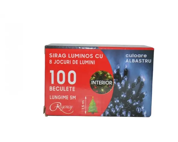 Instalatie de Craciun sirag luminos cu 8 jocuri de lumini 100 de beculete albastre 5 m