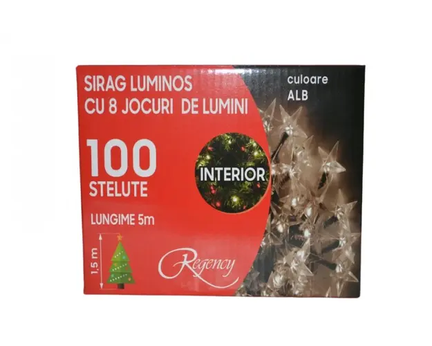 Instalatie de Craciun sirag luminos cu 8 jocuri de lumini 100 de beculete stelute albe 5 m