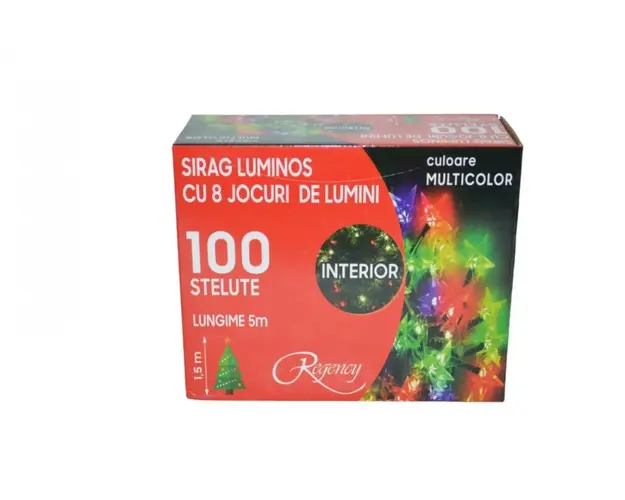 Instalatie de Craciun sirag luminos cu 8 jocuri de lumini 100 de beculete stelute multicolore 5 m
