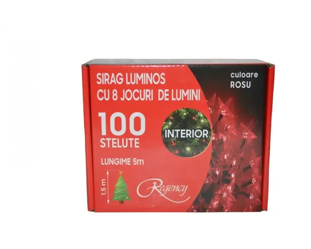 Instalatie de Craciun sirag luminos cu 8 jocuri de lumini 100 de beculete stelute rosii 5 m