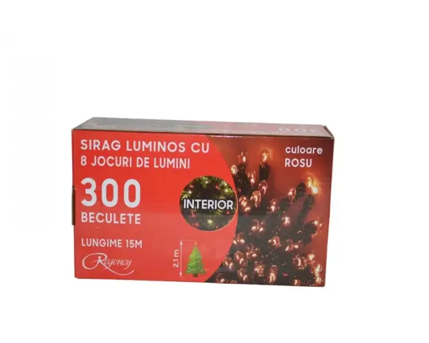 Instalatie de Craciun sirag luminos cu 8 jocuri de lumini 300 de LED-uri rosii 15 m