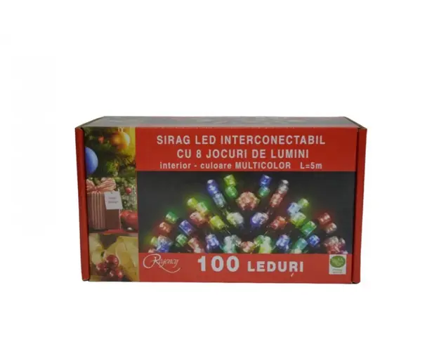Instalatie de Craciun sirag luminos interconectabil cu 8 jocuri de lumini 100 LED-uri multicolore 5 m