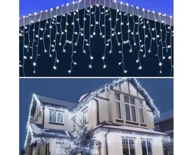 Instalatie de Craciun tip turturi cu lumina led alb rece franjuri cu incarcare solara 300 leduri