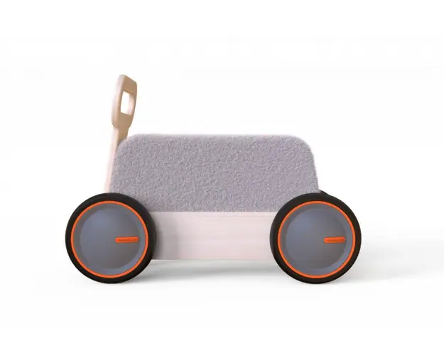 Jucarie din lemn 3 in 1 Vacuta DriveMe Soft masinuta ride-on, premergator si carucior de jucarii MamaToyz
