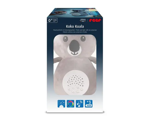 Jucarie din plus Reer Koko Koala lampa de veghe si proiector de stele cu muzica