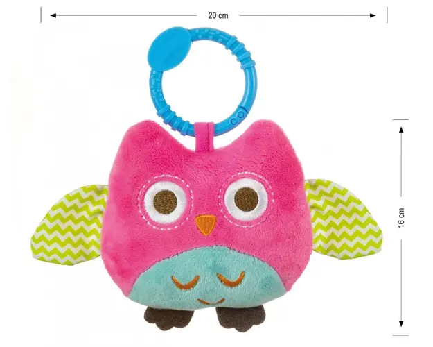 Jucarie din plus pentru agatat cu clopotel Happy Owl Pink