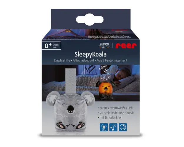 Jucarie din plus Reer pentru somn Sleepy Koala cu lumina de veghe si muzica pentru bebelusi