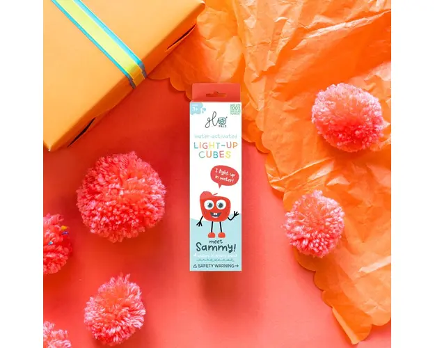 Jucarie senzoriala luminoasa de baie Sammy Glo Cube rosu
