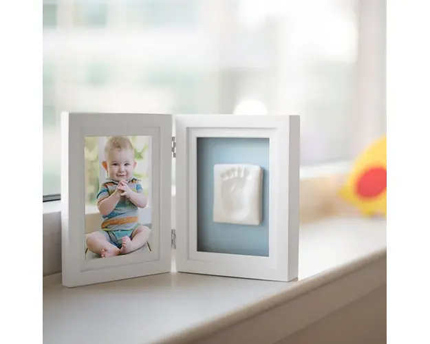 Kit rama foto dubla cu amprenta mulaj manuta sau piciorus alba Pearhead