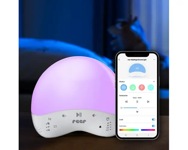 Lampa de veghe Reer MyMagic SmartLight inteligenta cu 25 de sunete multicolora