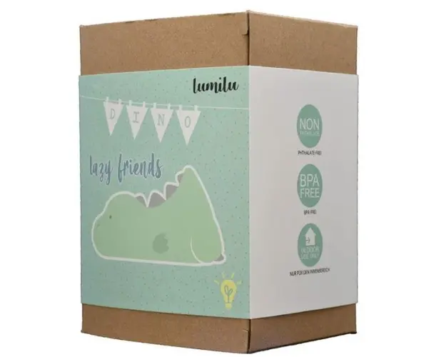Lampa de veghe si veioza cu LED lumina reglabila si oprire cronometrata forma dinozaur turcoaz Lumilu Lazy Friends Dino Reer