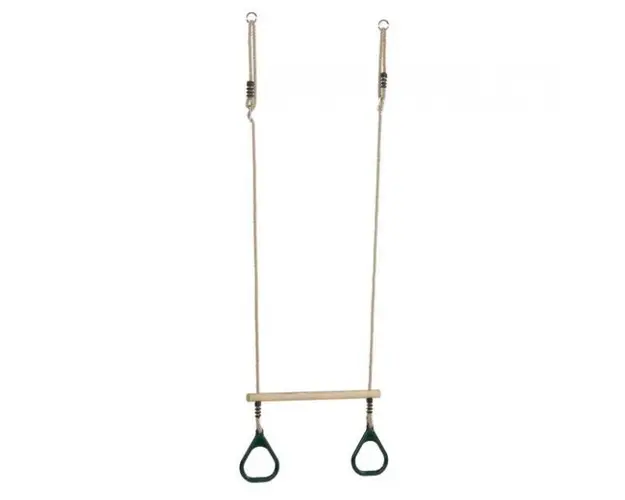 Leagan trapez din lemn cu inele din plastic verde