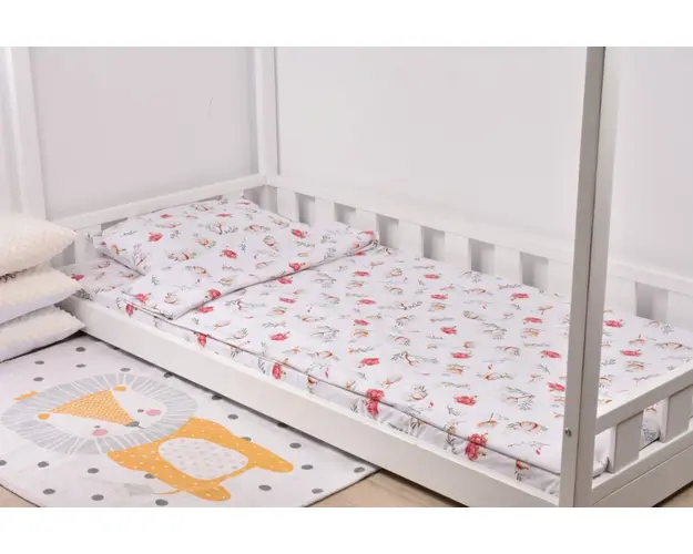 Lenjerie 3 piese pat 90x200 cm model flori de bumbac