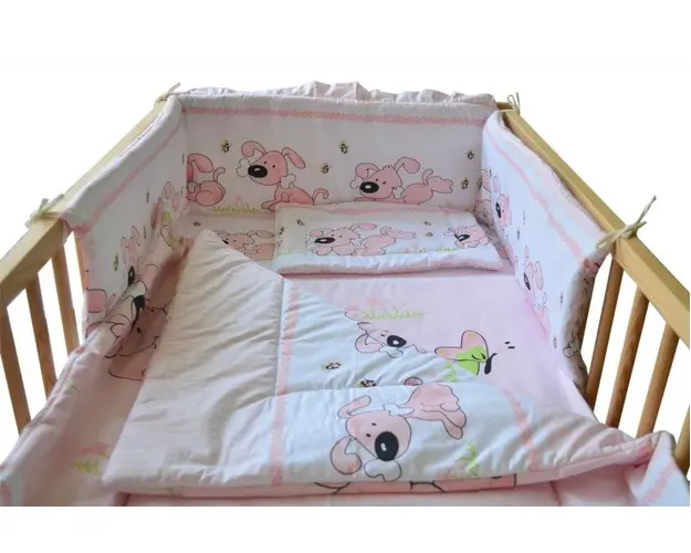 Lenjerie patut cu 5 piese 120x60cm Puppy Roz