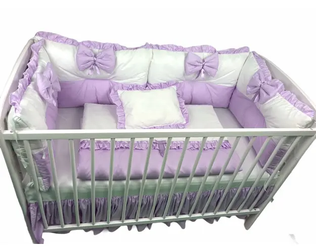 Lenjerie cu 6 aparatori pufoase si fundite Bicolore Lila 140x70 cm