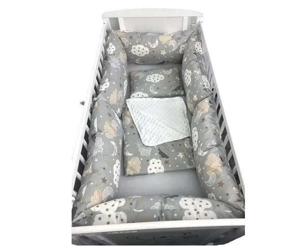 Lenjerie cu perne lungi pat 120x60 cm Norisori cu luna gri-bej