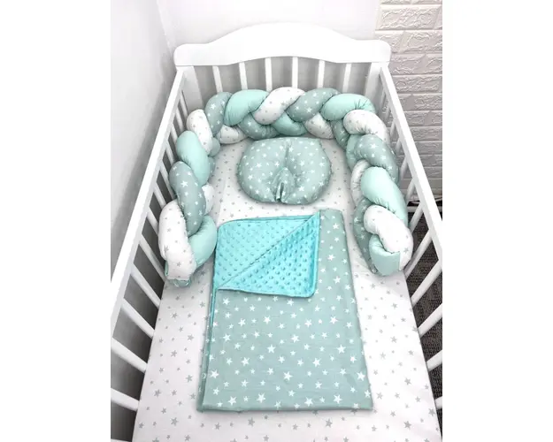 Lenjerie de pat 120x60 cm cu aparatoare impletita 180 cm mix stelute vernil