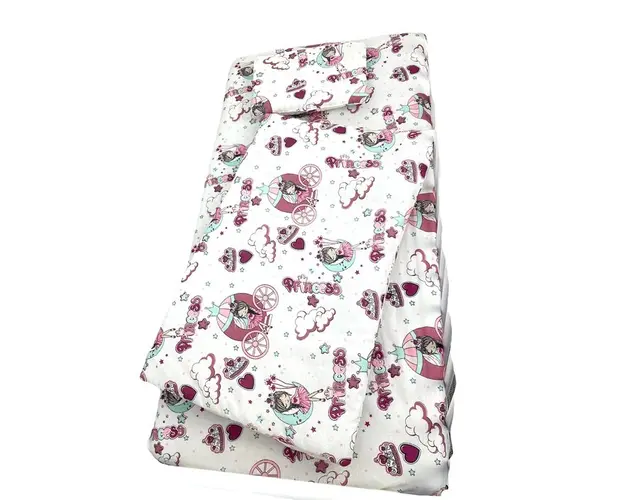 Lenjerie de pat 3 piese cu cearceaf plapumioara si pernuta slim 120x60 cm Croitoria Noastra printese pe alb