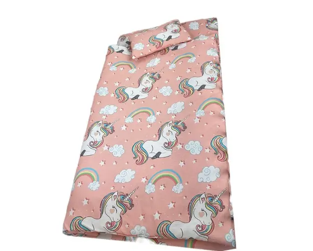 Lenjerie de pat 3 piese cu cearceaf plapumioara si pernuta slim 120x60 cm Croitoria Noastra unicorni