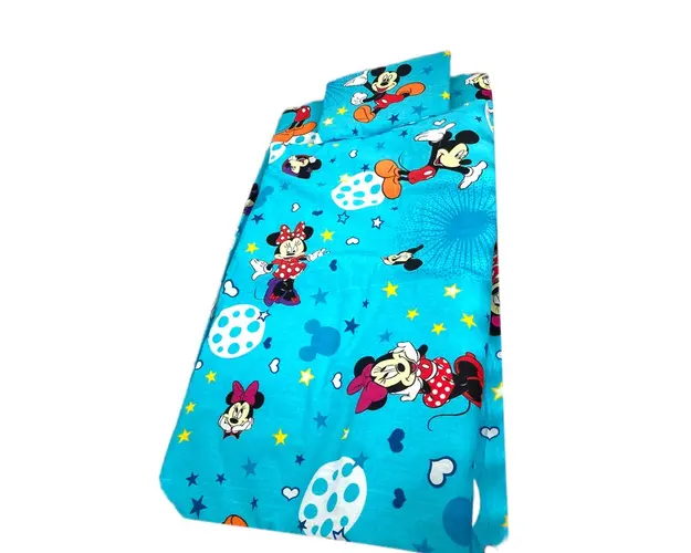 Lenjerie de pat 3 piese cu cearceaf plapumioara si pernuta slim 140x70 cm Croitoria Noastra Mickey turquise